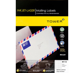 Tower Inkjet-Laser Labels 100 Sheets W115 45 per A4 Sheet