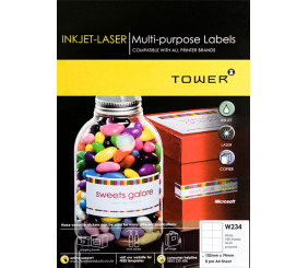 Tower Inkjet-Laser Labels 100 Sheets W234 8 per A4 Sheet 