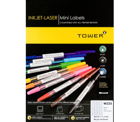 Tower Inkjet-Laser Labels 100 Sheets W225 84 per A4 Sheet