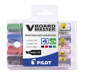 Pilot V Board Master Whiteboard Markers Chisel Tip - Wallet Of 4 Colours