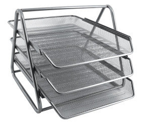 SDS M700S Wire Mesh Metal Desk Letter Tray Set 3 Tier Silver